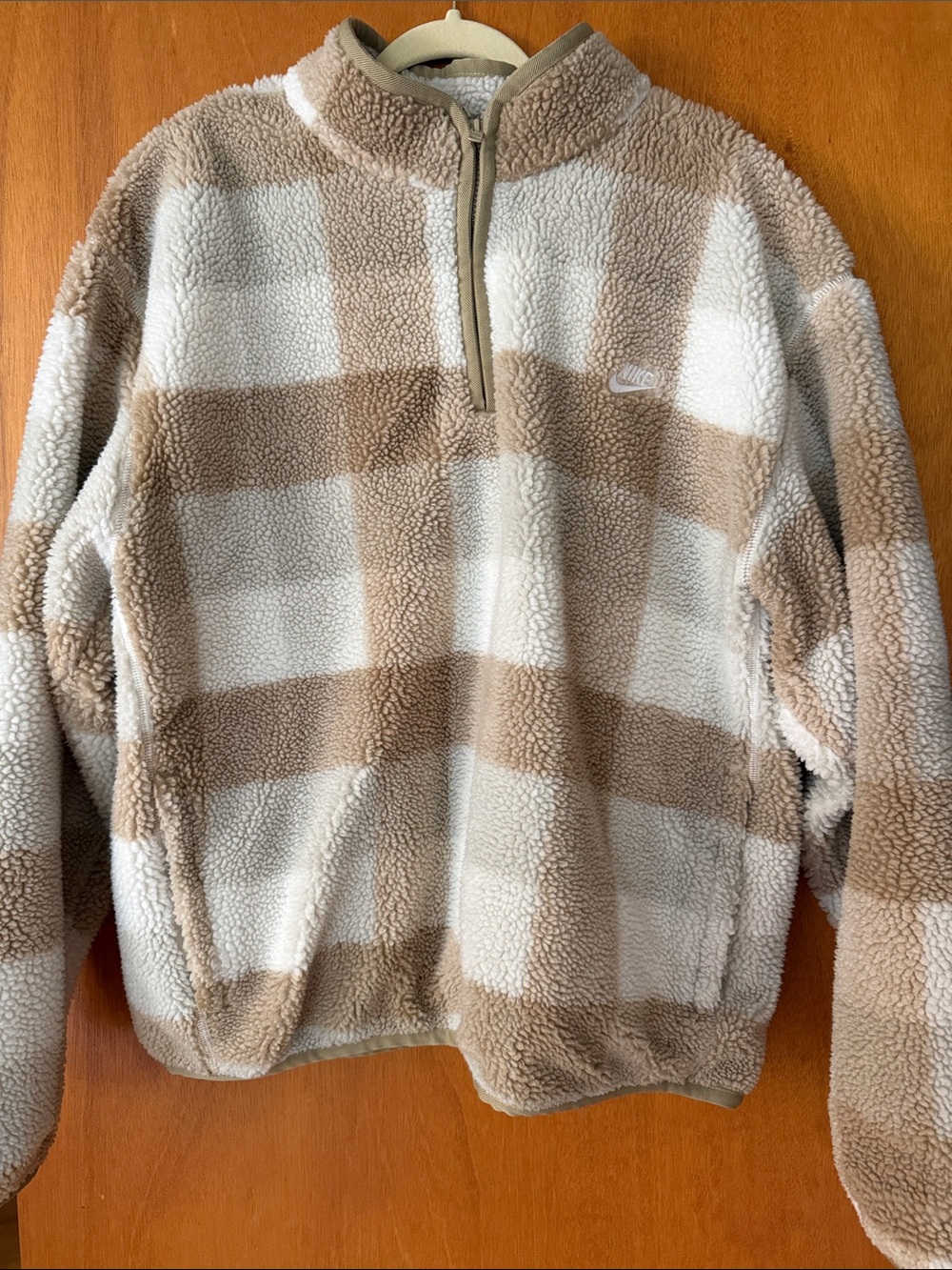 Nike Men's Sherpa Zip Pullover - Tan & Cream Check